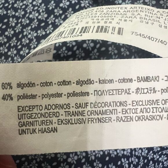 4/$25 Zara man slim fit micro floral navy blue button up shirt medium preppy - Picture 7 of 7